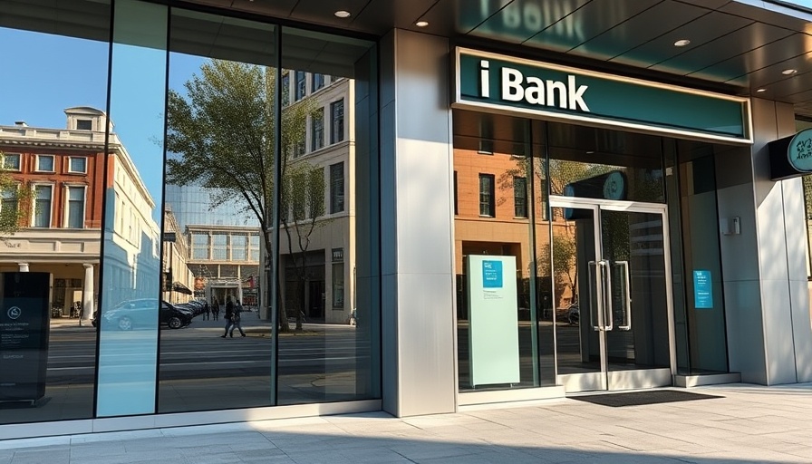 Modern bank facade reflecting urban setting.