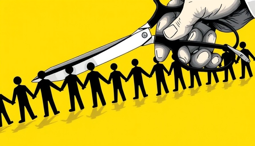 AI job cuts illustrated with scissors and paper figures.