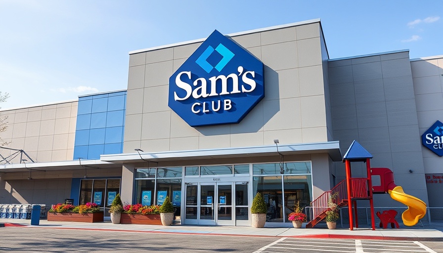 Sam's Club entrance with playground, attractive to visitors.