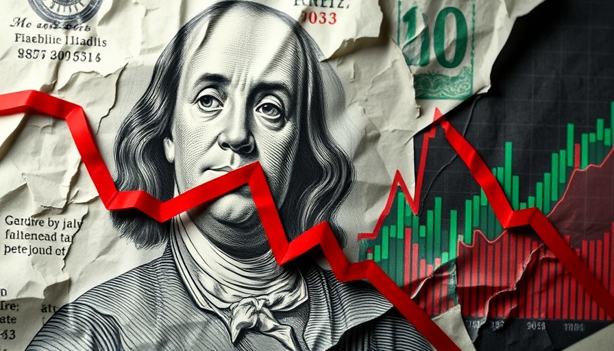 Illustration of financial instability with a graph over Franklin's portrait, Protect IRA From Stock Market Crash.