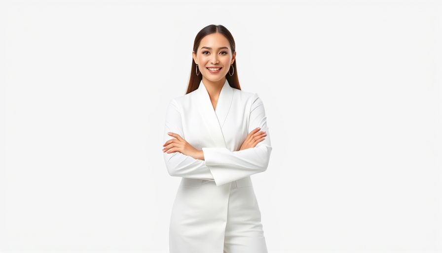 Confident woman in construction, smiling in white outfit.