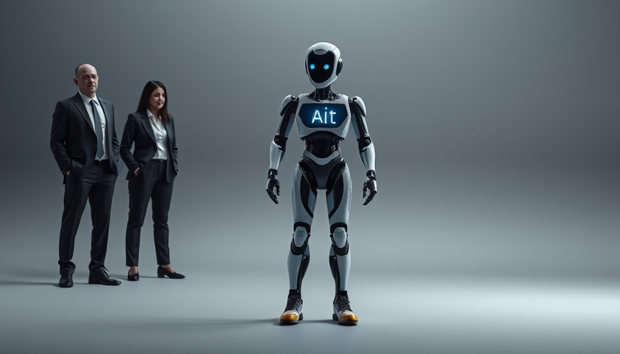 AI job loss concept with robot and professionals in office setting.