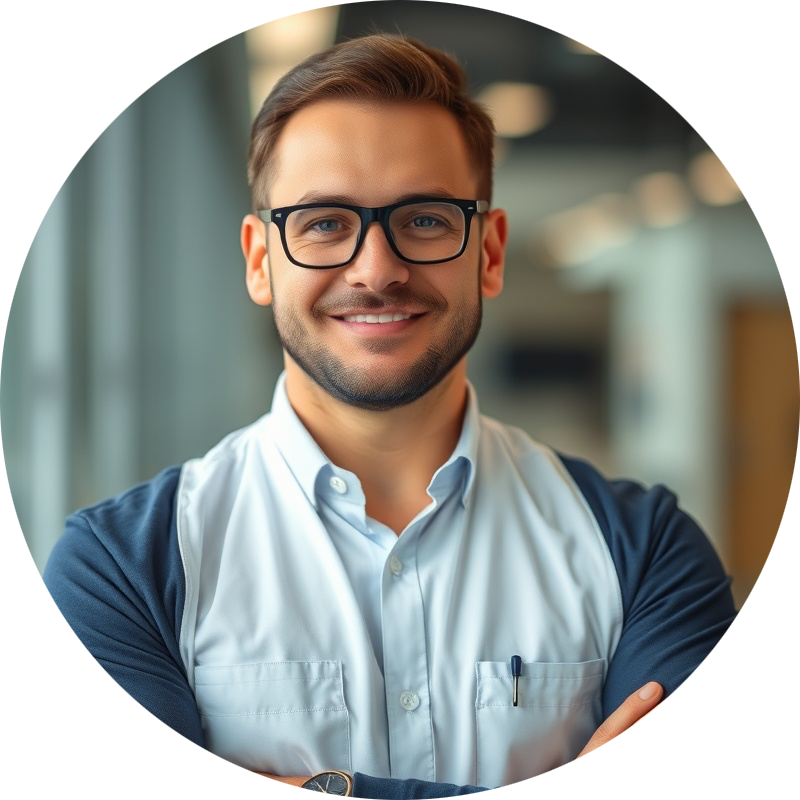 Confident male professional in a business suit at work