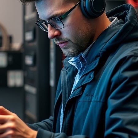 Male working in a technical environment, demonstrating expertise and focus.