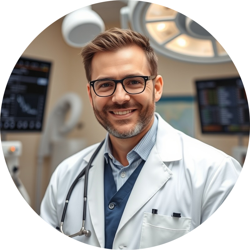 Professional male in a medical environment assessing patient health.