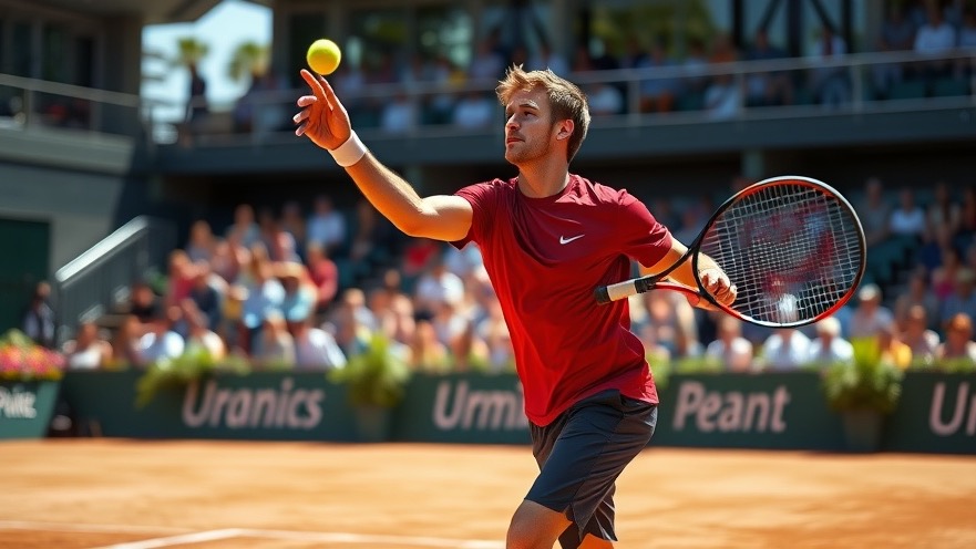 Athletic tennis player showcasing toss technique for mastering tennis serve.