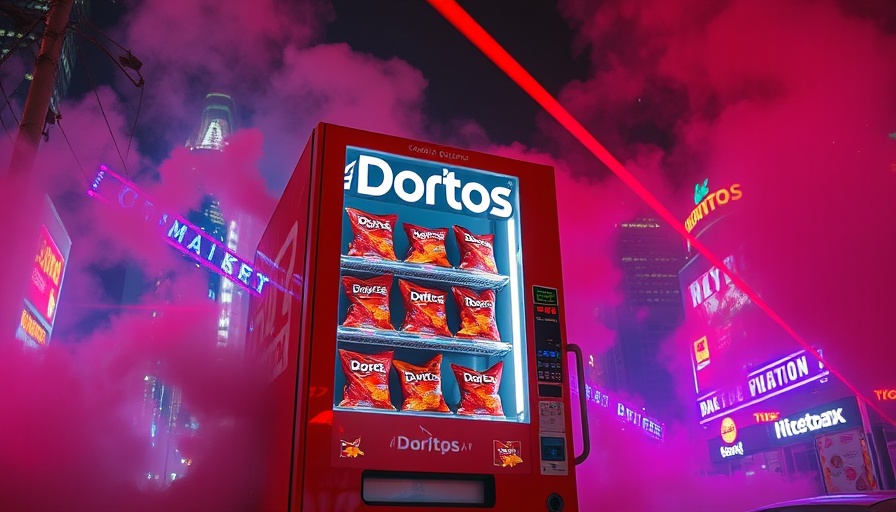 Giant Doritos display at SXSW event with neon lights and smoke.