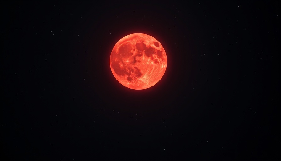 Austin Blood Worm Moon glowing in starry night sky.