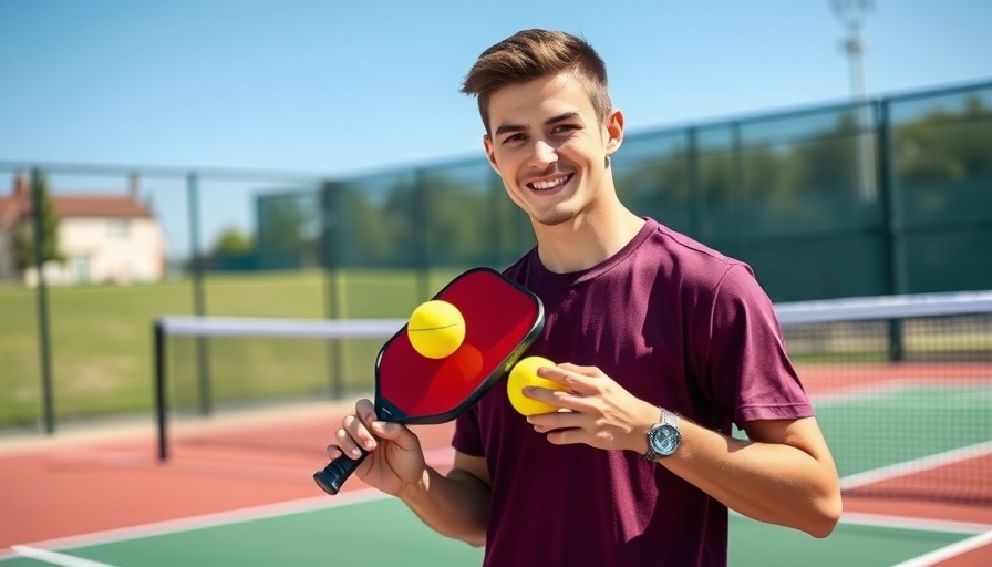 Young man explaining pickleball serve routine on court.
