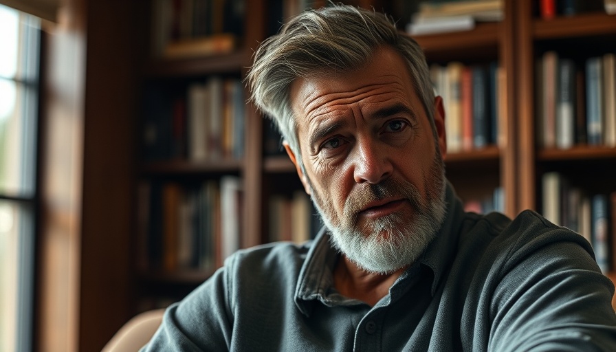 Thoughtful mature man discussing personal growth in cozy indoor setting.