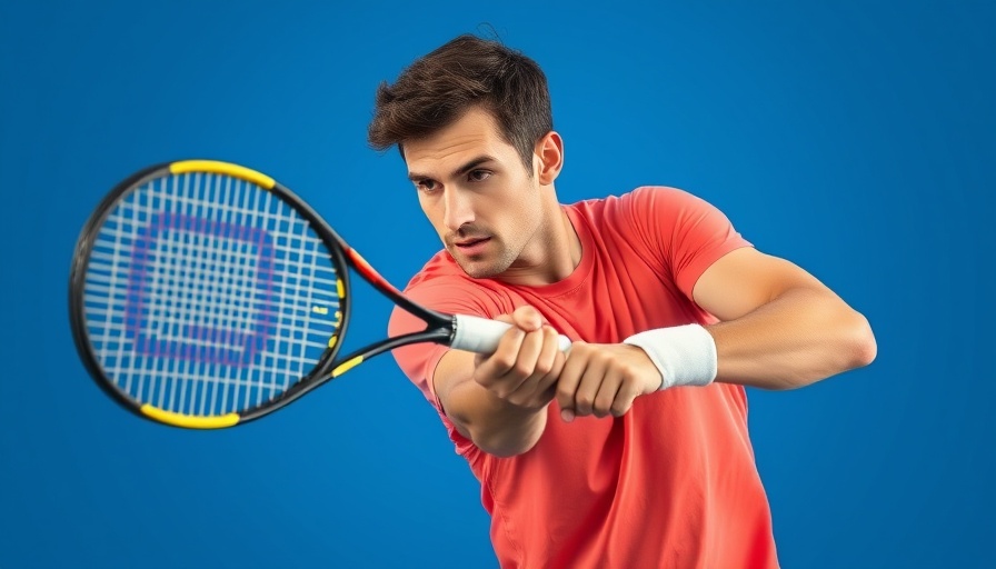 Tennis player showing non dominant arm in forehand technique.