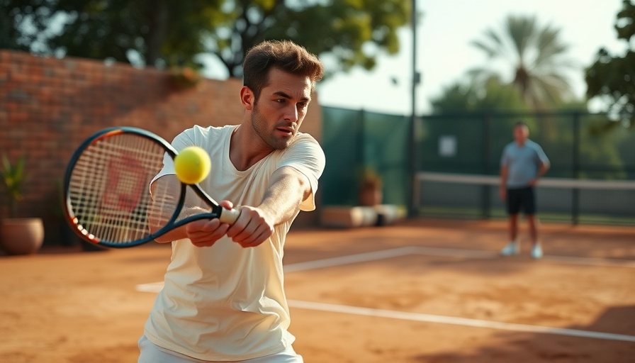 Tennis player practicing backhand on clay court, highlighting power and spin.