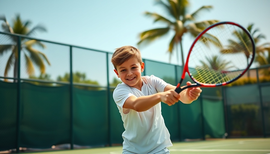 Young boy passionately playing tennis, hit it like a slap in the face.