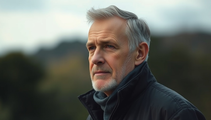 Middle-aged man redefining coaching outdoors, thoughtful.