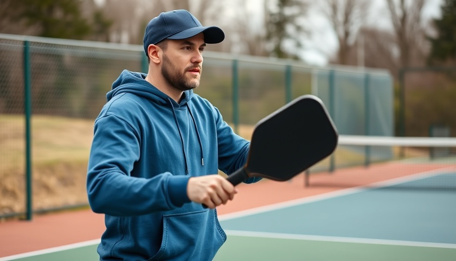 Pickleball serve technique demonstration by young man on court.