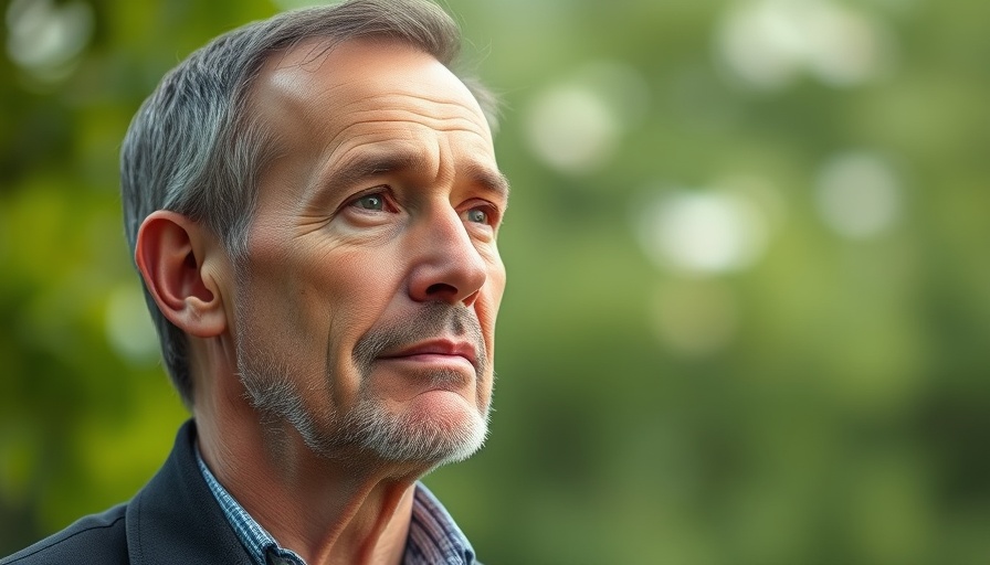 Middle-aged man reflecting, tennis as a tool for mental health.