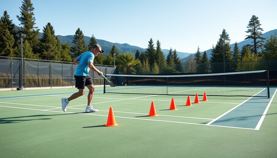 Tennis player in sniper mode targeting cones in sports on a sunny court.