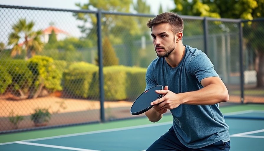 Young pickleball player adjusting tempo on outdoor court.
