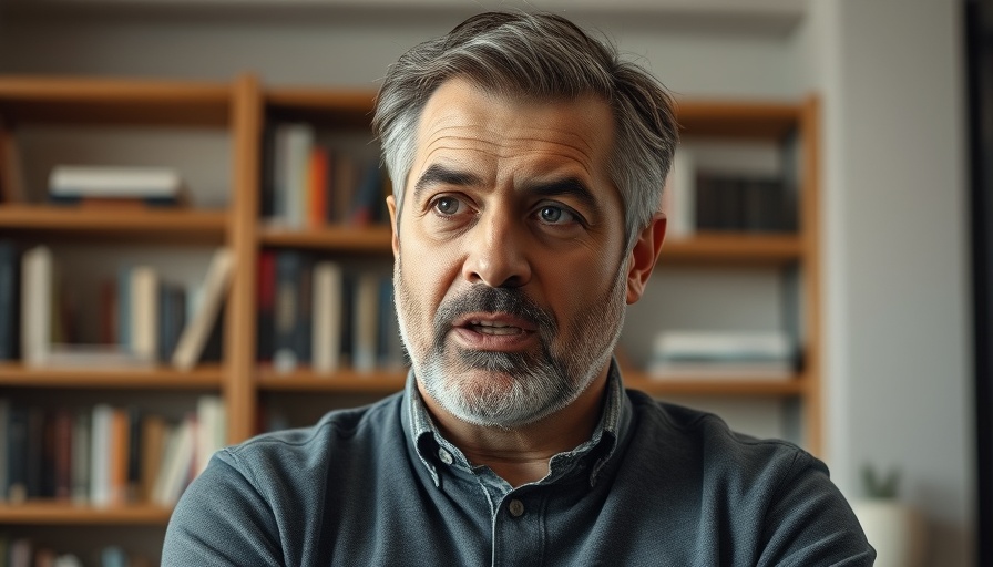Middle-aged man discussing in a cozy indoor setting