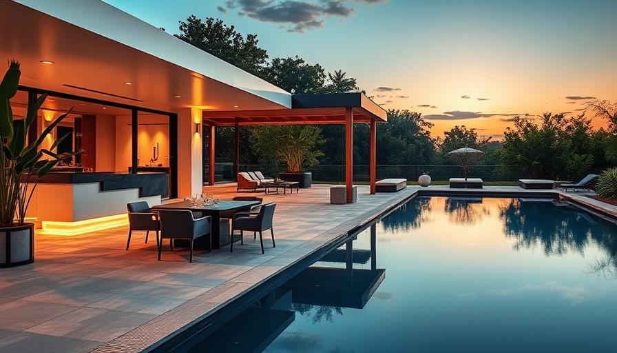 Luxurious poolside dining in Austin at sunset.
