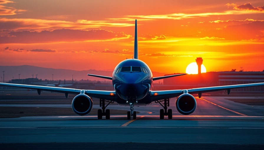 Passenger plane at Austin airport during sunset