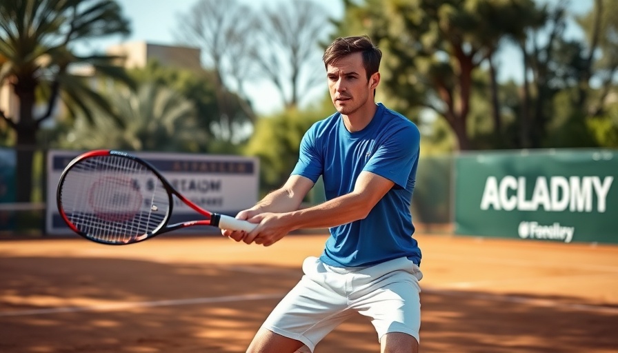 Tennis player about to hit the luckiest shot in tennis history on a clay court.