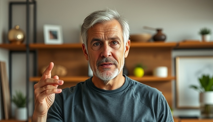 Middle-aged man discussing tennis techniques.