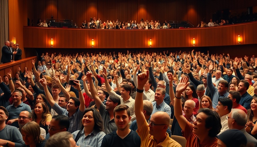 Enthusiastic crowd at Austin special event in a theater setting.