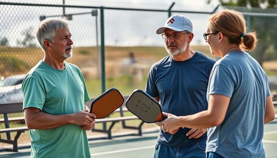 Two players discussing the cheapest pickleball paddle on court.