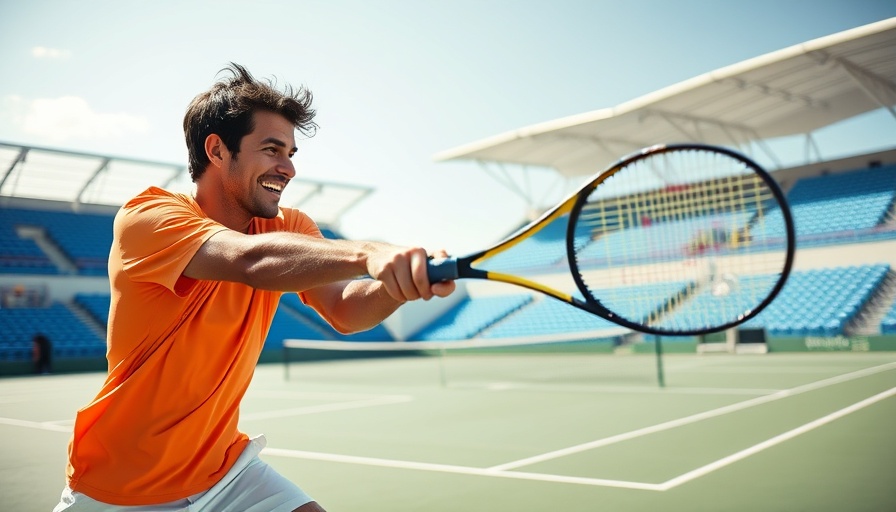 Energetic male tennis player during a crazy tennis point.