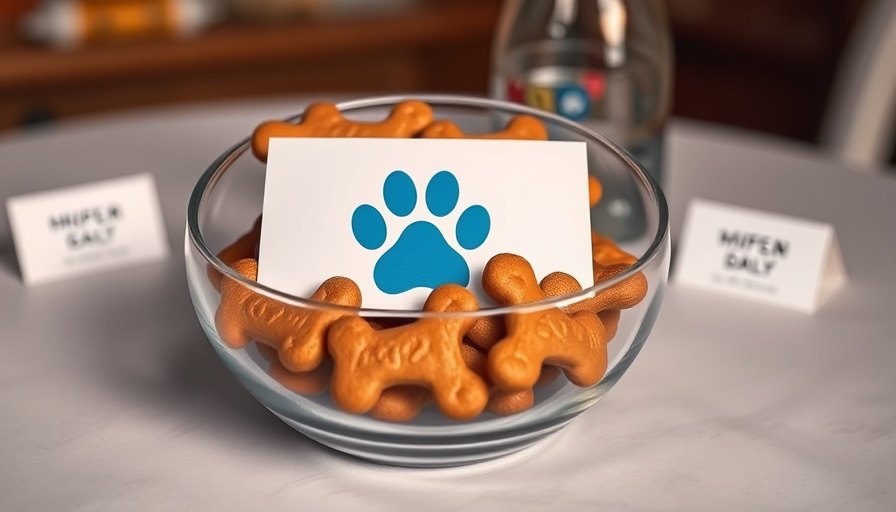 Card in bowl of dog biscuits representing free pet insurance in Austin.