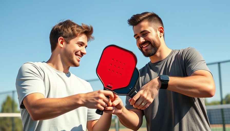 Pickleball paddle value for beginners discussed by two men on a court.