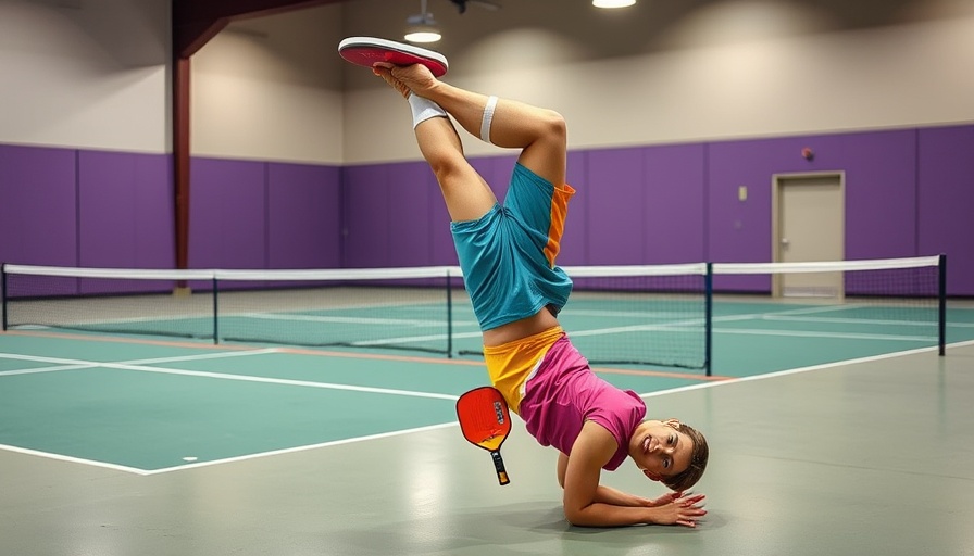 Person doing handstand on pickleball court with caption, pickleball humor.
