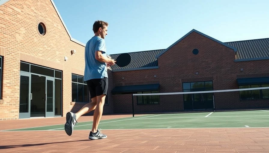 Young adult playing pickleball in Austin, outdoor court scene.