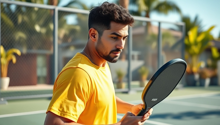 Pickle ball player ready on court during a game.