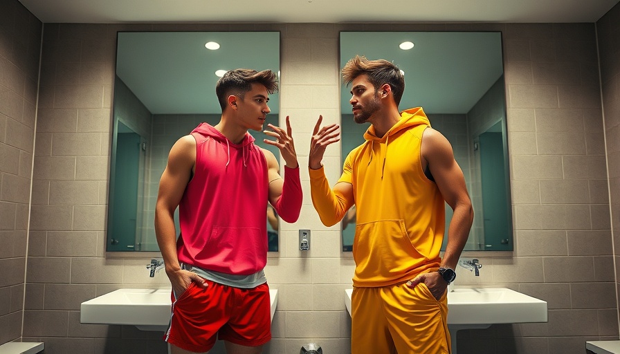 Pickle ball players in matching outfits standing in a modern bathroom.
