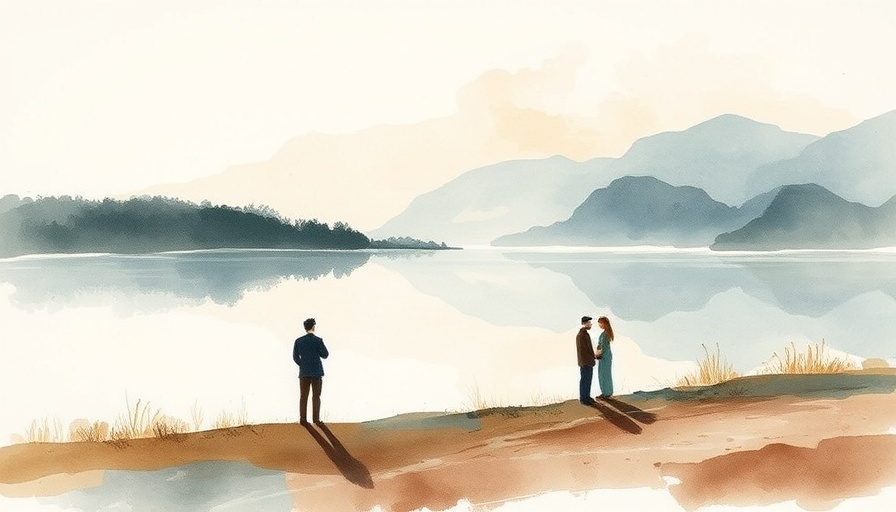 Impressionistic watercolor depicting lakeside scene in Austin