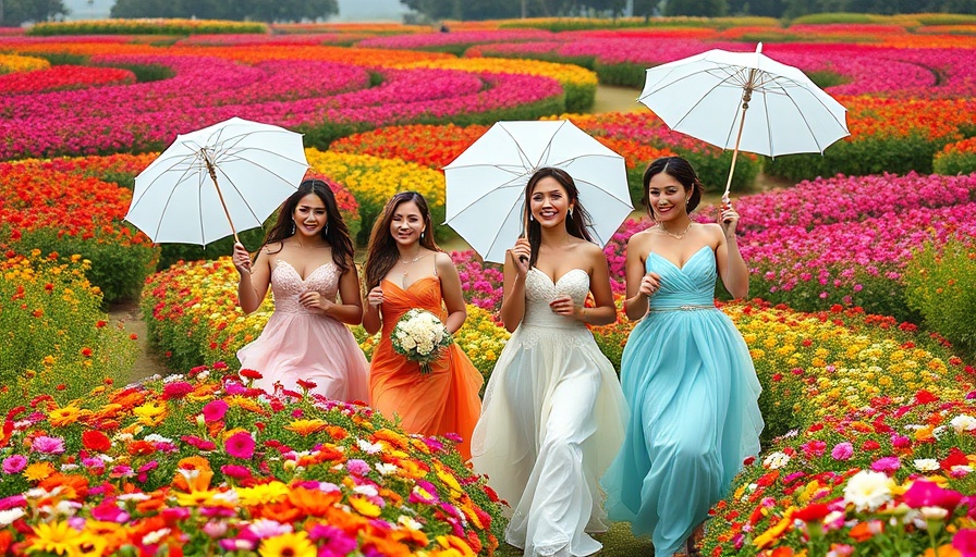 Whimsical weddings in Austin: bridal party in vibrant garden.