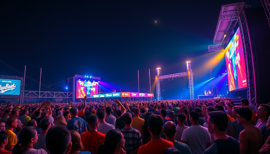 Festival night scene at Austin weekend events, vibrant lights.