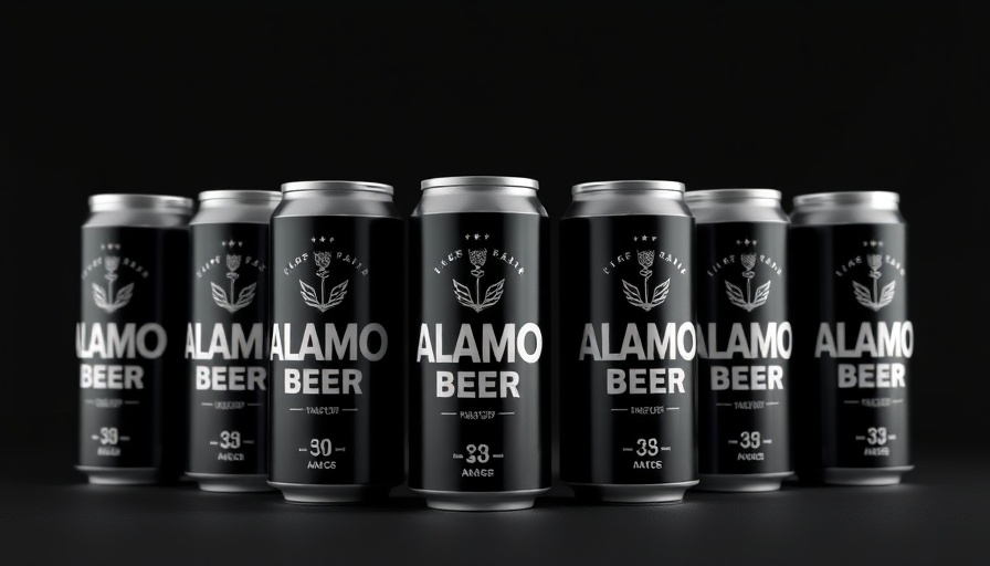 Alamo Beer cans displayed in a row for release announcement.