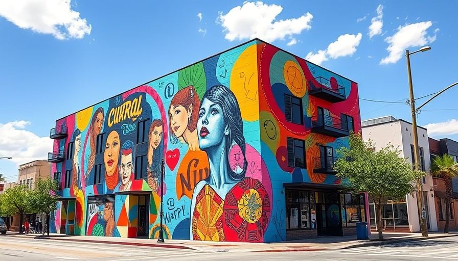 Contemporary art museum in Austin with vibrant mural, sunny day.
