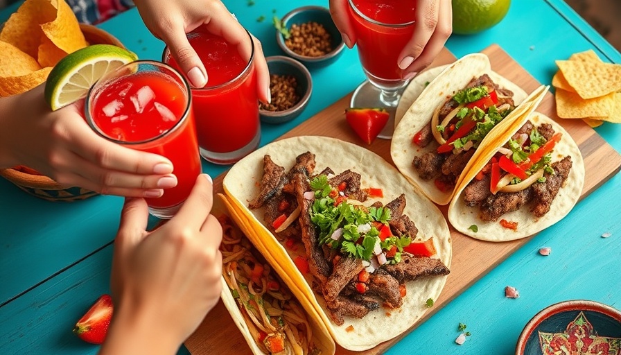 Ultimate Beef Trail Texas: Vibrant taco feast with festive decor.
