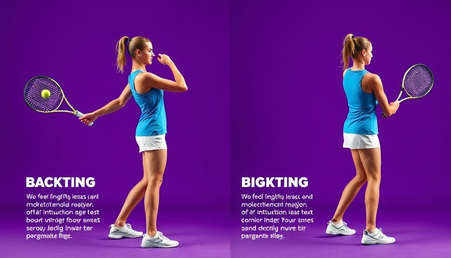 Tennis player demonstrating efficient backswing with instructional comparison.