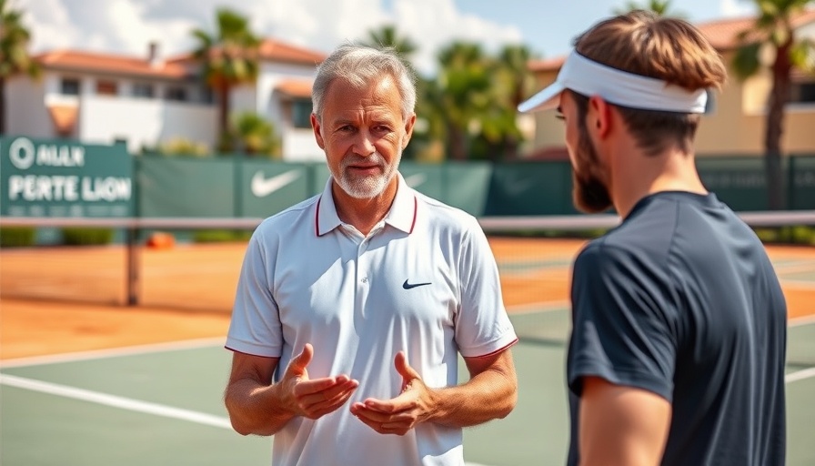 Tennis coach instructs player to reduce unforced errors on clay court.