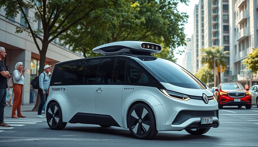 Futuristic robotaxi on city street, driverless taxi experience.