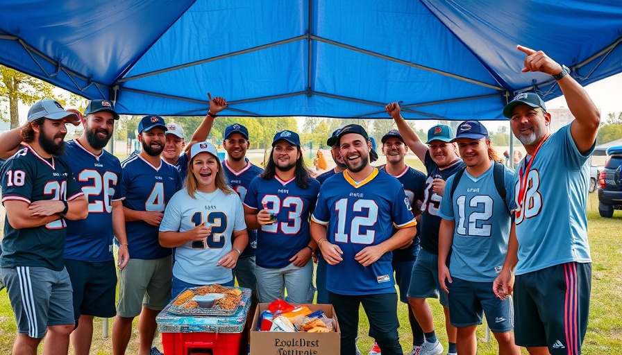 Lively Philadelphia tailgating scene with excited group.