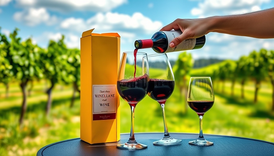 Boxed Texas wine on a sunny vineyard table with wine glasses
