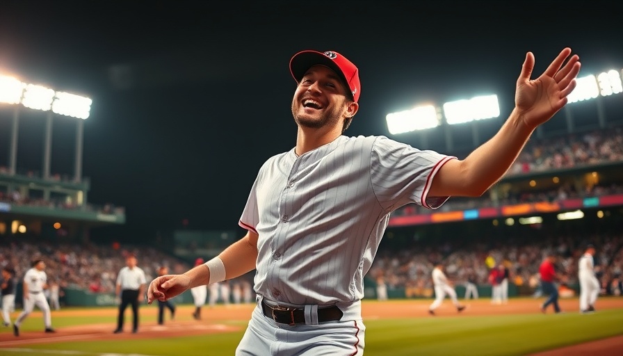 Baseball player dancing joyfully on field during night game.