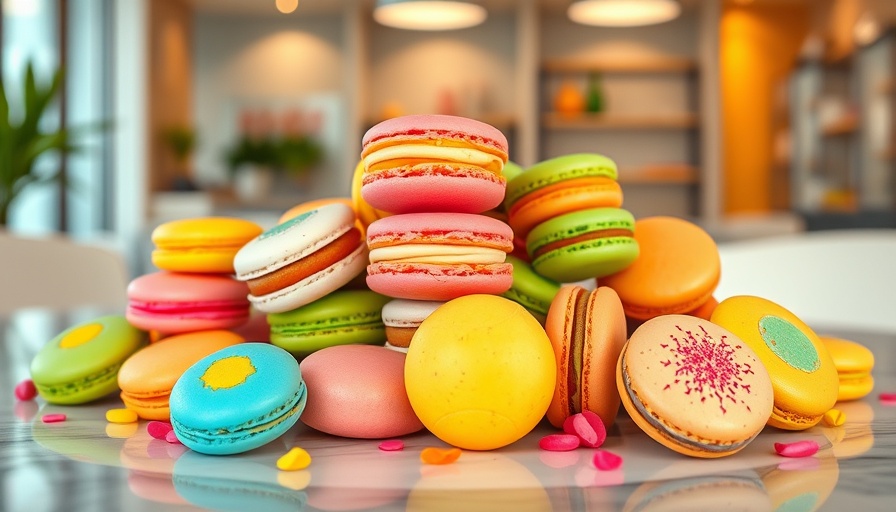 Colorful macarons and pickleball on dessert table at pickleball tournament.