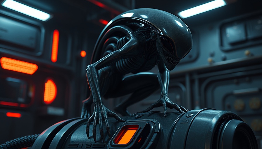 Alien: Earth Premiere creature in dark industrial setting.